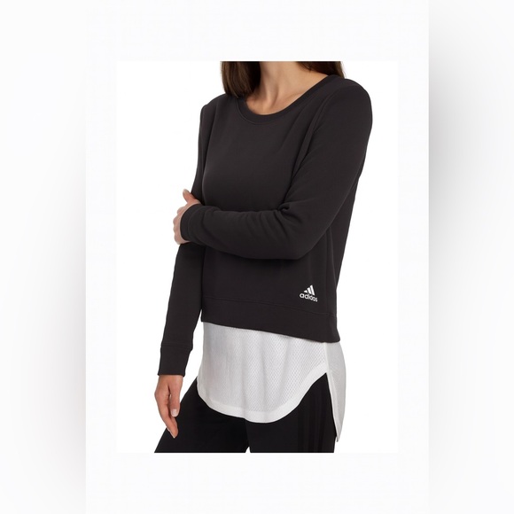 Adidas Women’s Black Sweatshirt Faux Layered Hem Pullover Crewneck Top Sz S - Picture 1 of 9